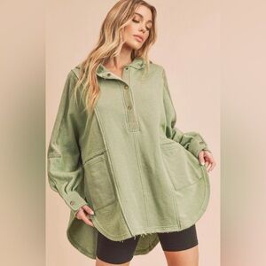 Olive Green Women's Oversized Hoodie with Button Accents